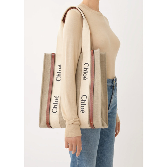 BRAND NEW CHLOE WOODY CANVAS TOTE SHOULDER BAG NWT! - Picture 3 of 13